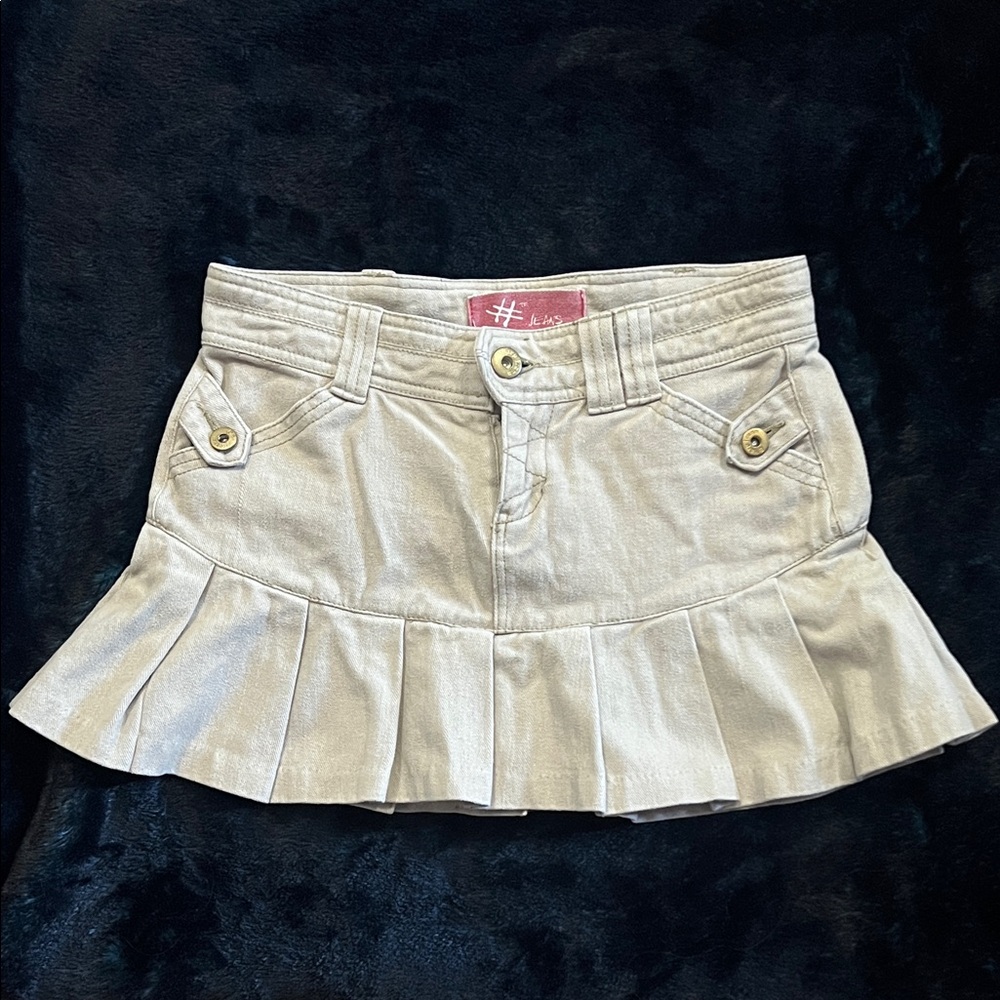 Beige Pleated Mini Skirt